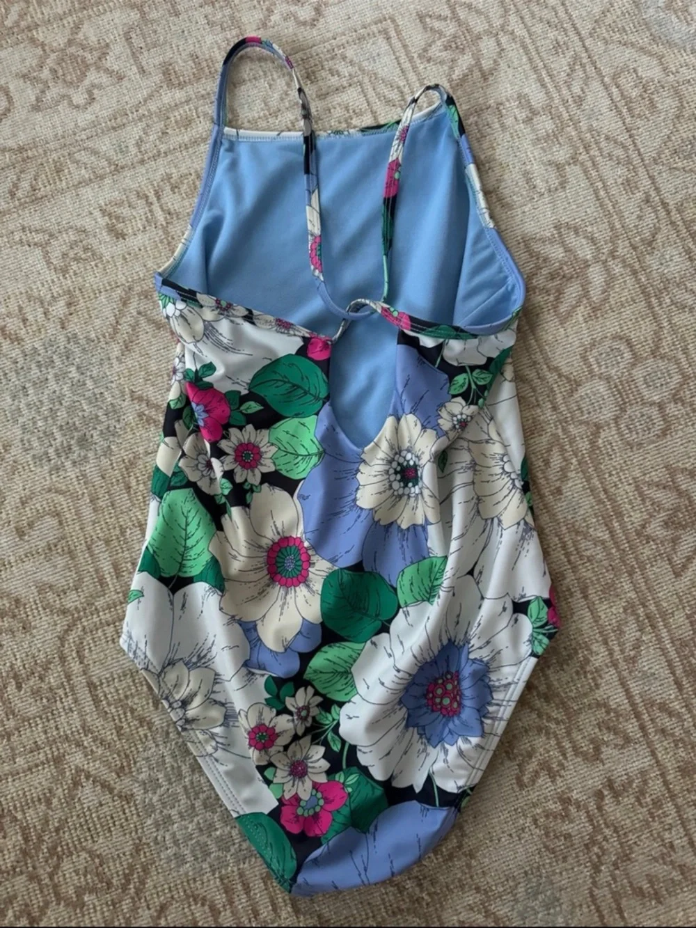 Gap Kids Girls Floral One-Piece Swimsuit in White, Blue & Green